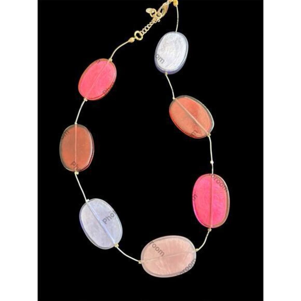 Vtg Culture Mix 19” Resin Bead Tablet Necklace Purple Pink